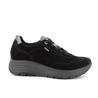 zapatillas deportivas de señora, con cuña, gore-tex, en piel, NEGRO