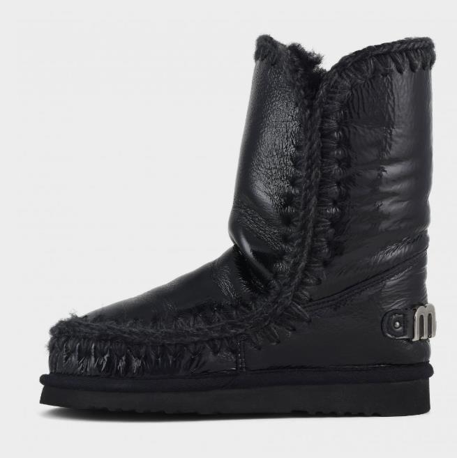 BOTA PARA MUJER MOU ESKIMO 24 RHINESTONES LOGO PATENT BLACK