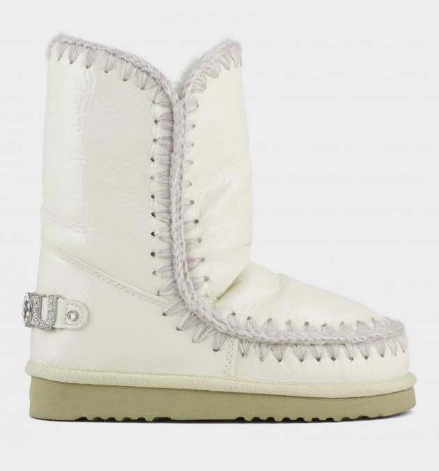 BOTA PARA MUJER MOU ESKIMO 24 RHINESTONES LOGO PATENT WHITE